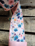 4" Wired Blue and Pink Floral Print Ribbon 10Yd Roll