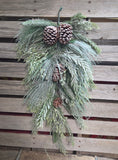 30" Flocked Mixed Pine and Pinecone Teardrop