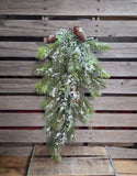 32" Flocked Mixed Pine And Pinecone Teardrop