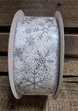 1.5" or 2.5" Wired 50 yd white Satin with Glitter Snowflakes