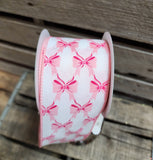 2.5" Satin Wired Ribbon with Pink Bows 10yd Roll