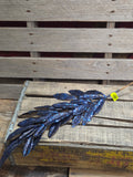 27" Navy Glitter Laurel Leaves Stem