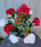 16" Silk Red and White Christmas Bush x12