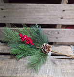 16" Mixed Pine Berry and Pinecone Stem