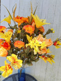 30" Silk Fall Yellow and Orange Bush x38