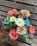 23" Brown Rust Teal Mum Rose Gerber Daisy Bush x14