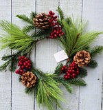 Faux Pine, Berry and Pine Cone Candle Ring