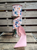 4" Wired Blue and Pink Floral Print Ribbon 10Yd Roll