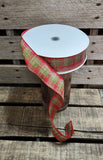 1.5" Red and Green Plaid Wired Ribbon 50 yd Roll