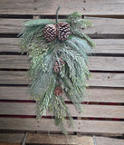 30" Flocked Mixed Pine and Pinecone Teardrop