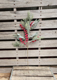 25" Mixed Iced Pine and Berry Branch