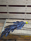 27" Navy Glitter Laurel Leaves Stem