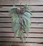 30" Flocked Mixed Pine and Pinecone Teardrop