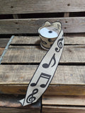 2.5" Beige Linen with Musical Notes Wired Ribbon 10yd Roll