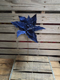16" Navy Blue Velvet Wired Poinsettia 14" Wide
