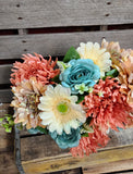 23" Brown Rust Teal Mum Rose Gerber Daisy Bush x14