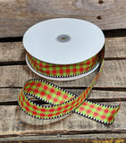 1.5" Red and Green gingham ribbon Wired Ribbon 50yd Roll