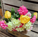 21" Silk Green and pink and Yellow Hydrangea Mum Peony Bush x18