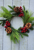 Faux Pine, Berry and Pine Cone Candle Ring