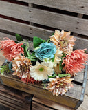 23" Brown Rust Teal Mum Rose Gerber Daisy Bush x14