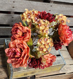 22" Jewel Tone Rust Silk Peony Hydrangea Mum Bush x5