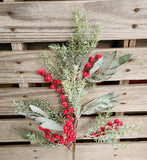 25" Mixed Iced Pine and Berry Branch