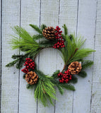 Faux Pine, Berry and Pine Cone Candle Ring