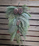 30" Flocked Mixed Pine and Pinecone Teardrop