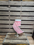 4" Wired Snowy Edge Pink with Glitter Snowflakes 10yd Roll