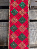 2.5" Glitter Plaid Wired Ribbon 10Yd Roll