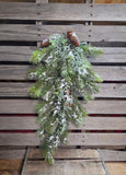 32" Flocked Mixed Pine And Pinecone Teardrop