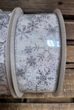 1.5" or 2.5" Wired 50 yd white Satin with Glitter Snowflakes