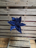 16" Navy Blue Velvet Wired Poinsettia 14" Wide
