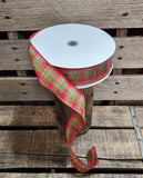 1.5" Red and Green Plaid Wired Ribbon 50 yd Roll