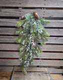 32" Flocked Mixed Pine And Pinecone Teardrop