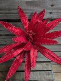 19" Wired Red Glitter Poinsettia Stem