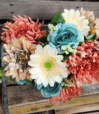 23" Brown Rust Teal Mum Rose Gerber Daisy Bush x14