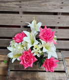 Pink and White Rose and Lily Bush
