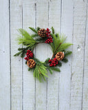 Faux Pine, Berry and Pine Cone Candle Ring