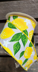 2.5" 10 yards Lemon Print on Canvas Wired Ribbon