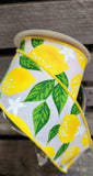 2.5" 10 yards Lemon Print on Canvas Wired Ribbon