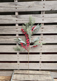 25" Mixed Iced Pine and Berry Branch