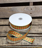 1.5" Red and Green gingham ribbon Wired Ribbon 50yd Roll