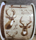 2.5" Wired Linen Deer Print Ribbon 10yd Roll