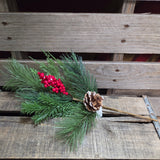 16" Mixed Pine Berry and Pinecone Stem