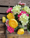 21" Silk Green and pink and Yellow Hydrangea Mum Peony Bush x18