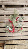 25" Mixed Iced Pine and Berry Branch