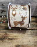 2.5" Wired Linen Deer Print Ribbon 10yd Roll