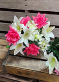 Pink and White Rose and Lily Bush