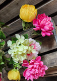 21" Silk Green and pink and Yellow Hydrangea Mum Peony Bush x18
